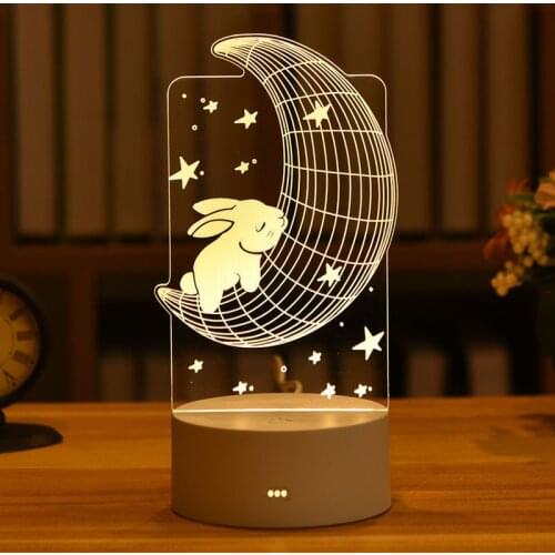 Cute Rabbit Bear Kids Night Light Led Wedding Bedroom Nightlight Decor Led Lights 3d Lamp Garlands for The Room Christmas Decor