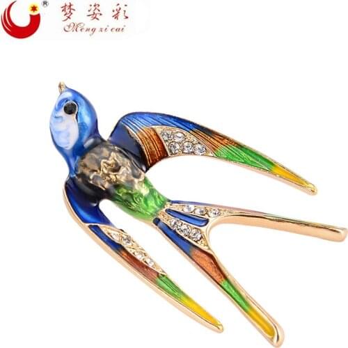 MZC New Crystal Classic Cute Swallow Brooch Enamel Pins for Women Metal Animal Scarf Pins Banquet Wedding Accessories Party Gift