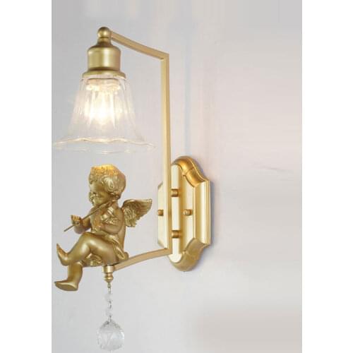 Nordic Gold Angel Wall Lamp Bedroom Bedside Lamp Living Room Decor Corridor Bathroom Fixtures Led Mirror Light Glass Wall Sconce