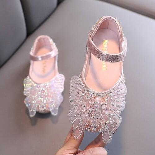 2021 Spring Summer New Childrens Shoes Girls Fashion Bows Childrens Simple Sequined Pearls Princess Non-slip Shoes