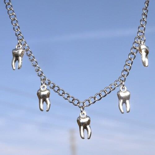 2021 Harajuku Goth Silver Color Teeth Metal Pendant Chain Necklace For Women Men Egirl Vintage Hip Hop Punk Cool Fashion Jewelry