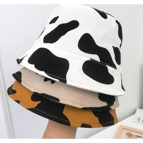 2021 Spring Summer Cow Print Bucket Hats Women Designer Bucket Sun Cap Cotton Hip Hop Fishermans hat Female