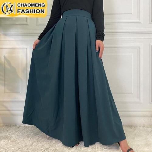 Faldas Largas Mujer Pleated A Line Long Skirt Abayas For Women Maxi Vestidos Jupe Longue Femme Musulman Elegant Modest Clothing