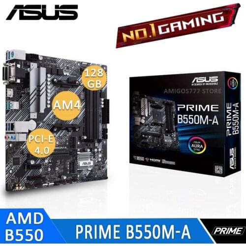 Socket AM4 Asus PRIME B550M-A Motherboard 3rd-Gen AMDRyzen DR4 128GB PCI-E 4.0 M.2 SSD VGA DVI Overlocking B550 Placa-Mãe AM4