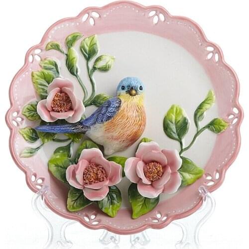 BLUE MAGPIE DECORATIVE WALL DISHES PORCELAIN DECORATIVE PLATES VINTAGE HOME DECOR CRAFTS ROOM DECORATION GIFT FIGURINE R2264