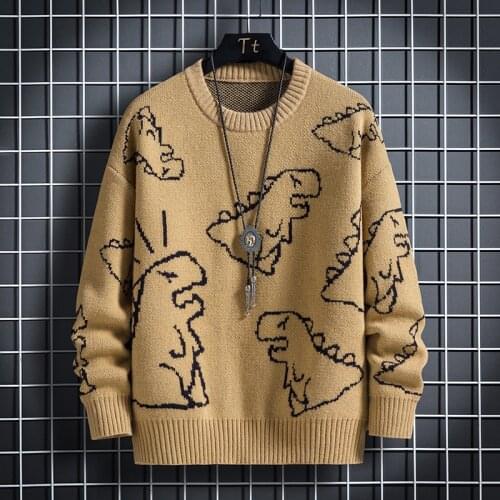 Men Sweater Harajuku Fashion Knitted Hip Hop Streetwear Dinosaur Cartoon Pullover O-neck Oversize Casual Couple Male Sweaters