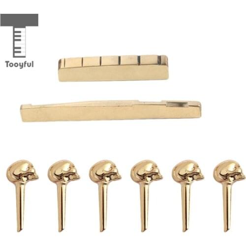 Tooyful 6pcs Brass Bridge Pins Saddle Nut Set for 6 String Acoustic Guitar Replacement Parts