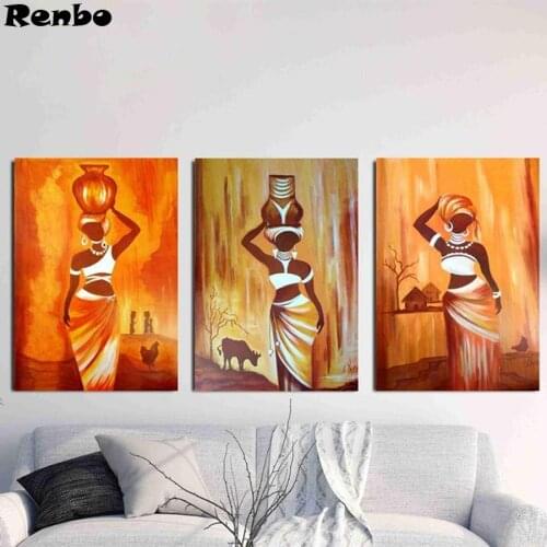 5D DIY Diamond Painting Triptych 3pcs Diamond Painting African Woman Diamond Mosaic Multi-picture Handmade Decoration Home