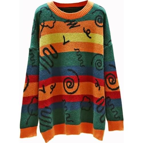 Striped Christmas Sweaters WomenS Clothes Plus Size 2020 Ladies Female Vintage For Oversize Winter Pullover Xmas Couple D0519