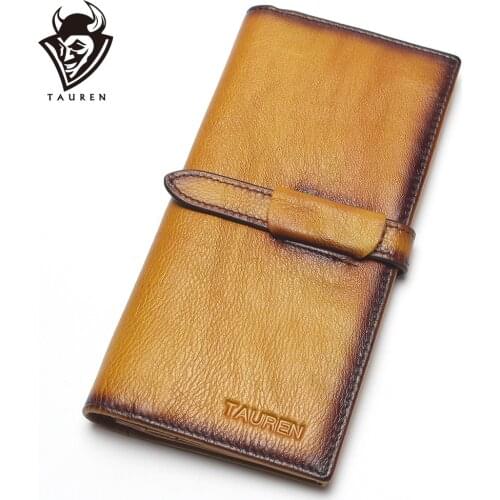 Dip Dye RFID Blocking 100% Genuine Leather Vintage Men & Women Long Wallet Coin Purse Vintage Designer Male Carteira Wallets