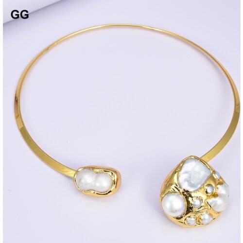 GuaiGuai Jewelry Natural White Keshi Pearl Yellow Gold Color Plated Choker Necklace