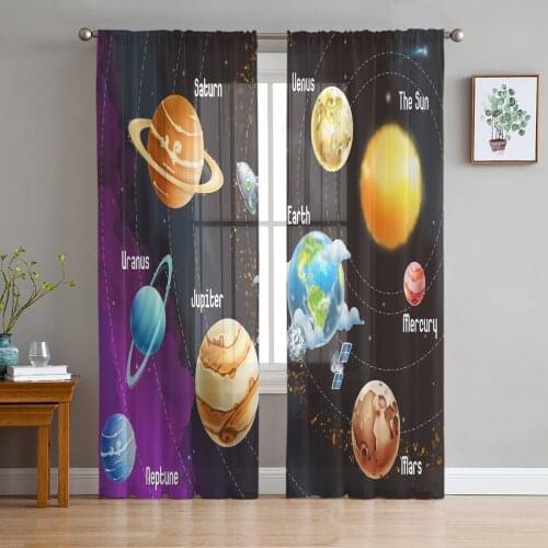 Cartoon Solar System Sheer Curtains Window Curtains for Living Room Bedroom Blinds Kids Room Home Decor
