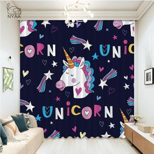 Unicorn Living Room Curtains Cartoon Print Curtain For Kids Bedroom Girls Floral Window Drapes Dropship Micro Shading