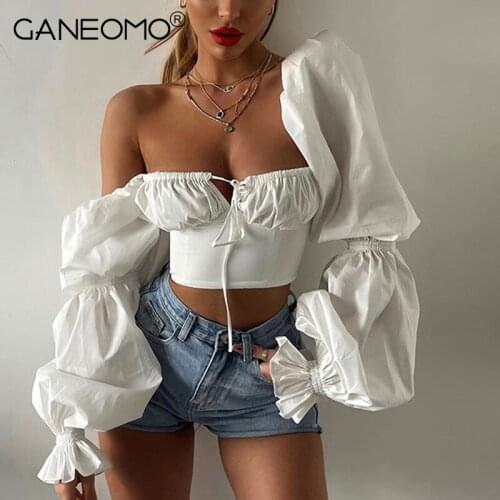 Elegant Puff Long Sleeve White Sexy Blouses For Women Fashion Floral Print Tops Chiffon Shirt Spring Autumn Casual Streetwear