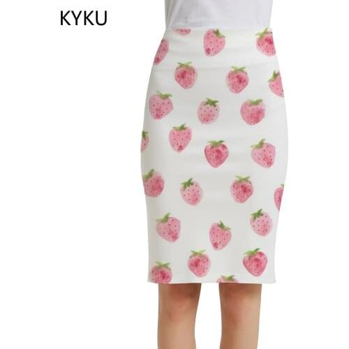 KYKU Brand Strawberry Skirts Women Lovely Sundresses Painting Elegant Harajuku Print Skirt Ladies Skirts Womens Floral Anime