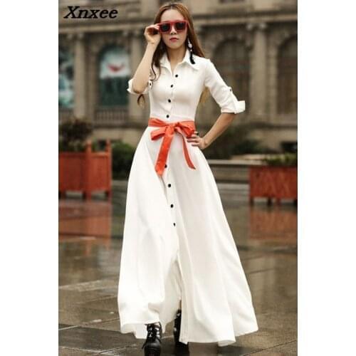 High Quality Women Maxi Dress Spring 2018 New Fashion Collar Buttons Long Shirt Dresses Open Slit Women Casual Dress Black Blue