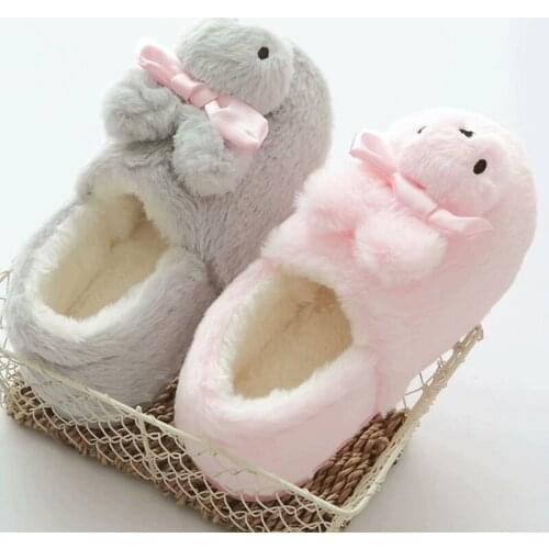 Winter Women Shoes Cute Rabbit Warm Home Slippers Cartoon Non-Slip Floor Comfort Soft Plush House Furry Slippers for Girls