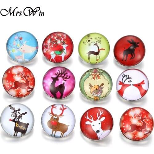 10pcs/Lot New Christmas Snap Button Jewelry Randomly Mixed Deer 18mm Glass Snap Buttons Jewelry for Snap Bracelet Christmas Gift