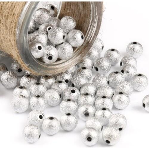 4-12mm Silver Color Acrylic Stardust Ball Bead Handmade Wrinkle Spacer Hole Beads For Charms Jewelry Making Accessories Supplies