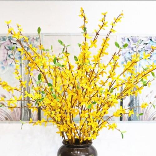4pcs Yellow Flowers Winter Jasmine Dancing Orchid Fake Flower Silk Plastic Artificial Flower For Home Wedding Party Floral Decor