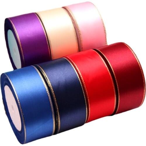 40mm (22Meters/roll) Gold Edge Satin Ribbons for DIY Crafts Sewing Fabric Christmas Party Wedding Christmas Supplies Gift Wrap