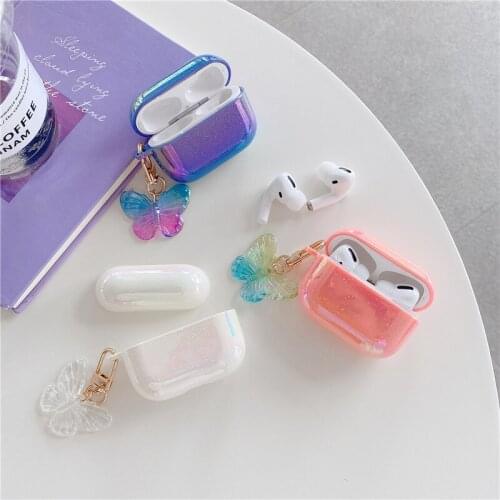 Cute butterfly shell Water Drop Rainbow Earphone Hard Case for Airpods 1/2/Pro Headphone Cover with Keychain Headset Box Cases