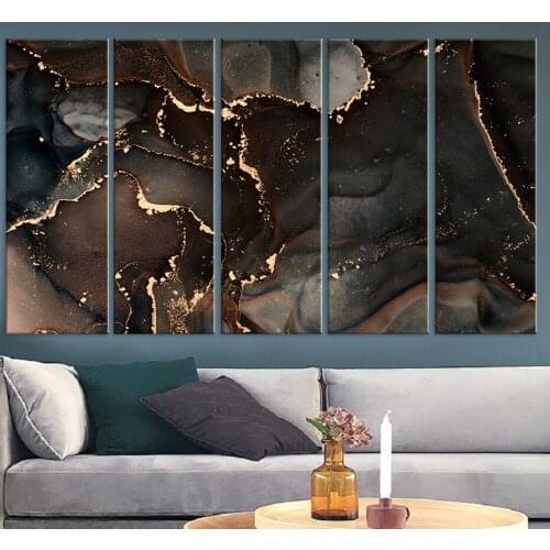 Black Gold Marble Canvas Paintings Abstract Luxury Alcohol Ink Pattern Wall Art Prints Pictures Posters for Bedroom Home Decor