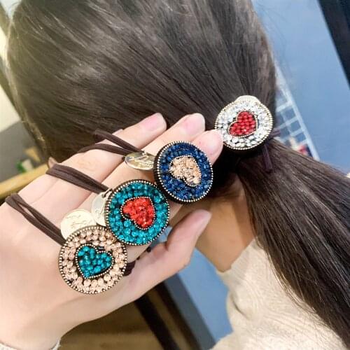 Europe and the United States sweet crystal disc love heart rope rubber band hair accessories jewelry accessories wholesale