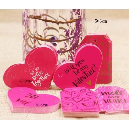 Feiluan 100pc pink color wedding label tag heart shape lovely married favors label tag 5*3cm Take my heart swing label tag