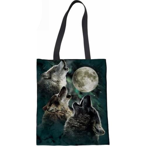 Canvas Handbag Casual Shoulder Bag for Women Reusable Shopping Bag Teenager Girls Beach Tote Bag Wolf Top-handle Bags New