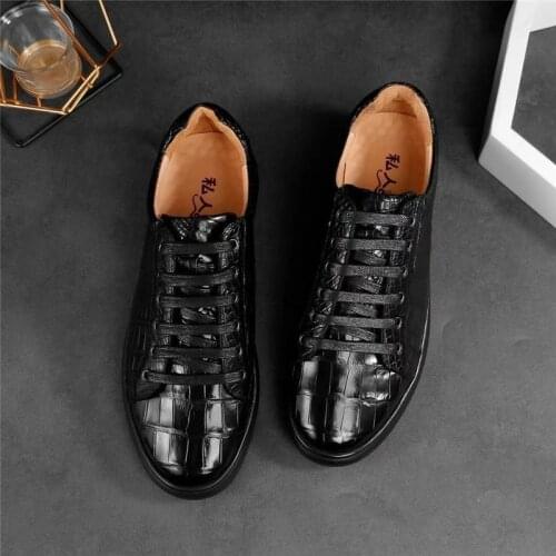 Authentic Real Crocodile Belly Skin Male Casual Vulcanized Sneakers Genuine Alligator Leather Men Lace-up Footwear Flats Shoes