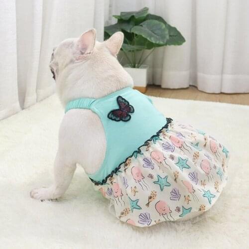 Summer Print Dog Sling Clothes for Small Medium Dogs Butterfly Dog Dress Print French Bulldog Clothes Pug Costume Pets Outfit