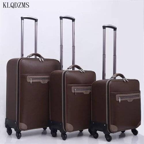 KLQDZMS Fashion PU Leather Luxury Men Women Rolling Luggage Suitcase Spinner High Quality travel Suitcase On Wheels