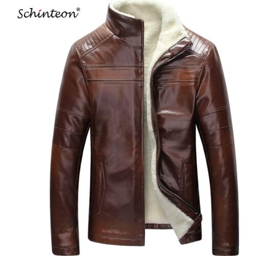 Men Winter Leather Jacket with Warm Fleece Inside Lining Outwear Top Quality Over Size S-3XL