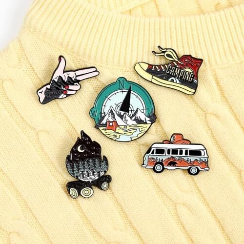 Travel Set Outdoor adventure firewood backpack Enamel Brooch Mountain river bus gesture shoes Badges Jewelry Gifts for Traveler