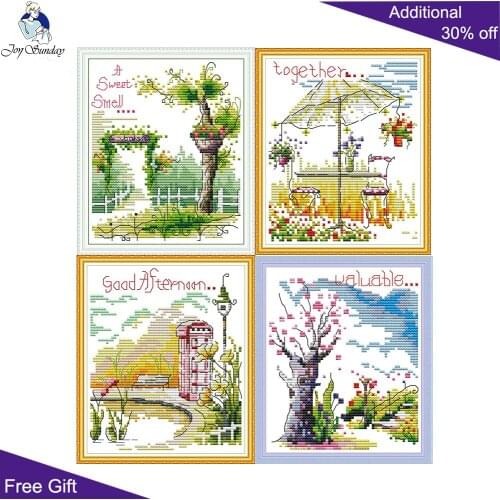 Joy Sunday Four Seasons Cross Stitch FA060 FA061 FA062 FA063 Counted and Stamped Spring Summer Autumn Winter Cross Stitch Kit