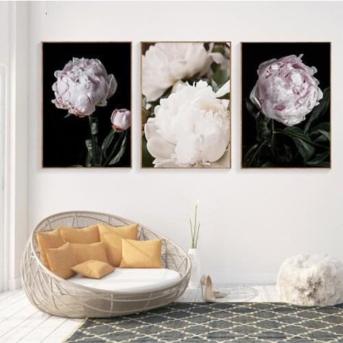 Peony Flower Canvas Poster Nordic Pink White Floral Botanical Print Wall Art Painting Scandinavian Decoration Picture Room Decor