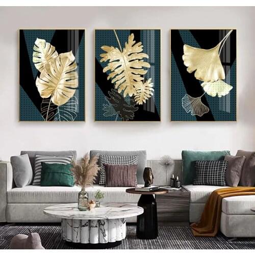 Golden Green Plant Leaf Canvas Poster Ginkgo Wall Art Painting Nordic Postersfor Living Room Decor and Prints Wall Pictures