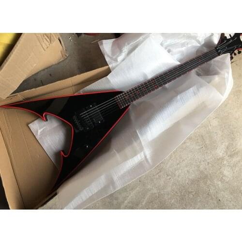Factory Outlet-6 Strings Black V shaped Electric Guitar with Red Binding,Rosewood Fretboard