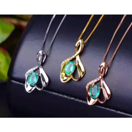 Charming green natural Emerald gemstone pendant for necklace silver jewelry hot selling gift style silver necklace green gem