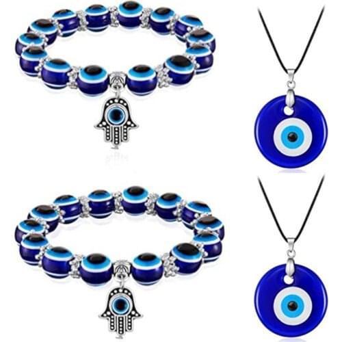 Demon Eye Necklace Bracelet Evil Eye with Rope Blue Eye Pendant for Women Men Boys Girls Blue Eye Beads Protect Chain
