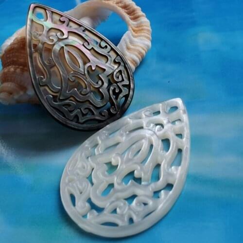 Natural Shell Water Drop Pendant Charms Fancy DIY Hollow Flower Hand of Fatima Carved Jewelry Pendants Necklace Earring Making