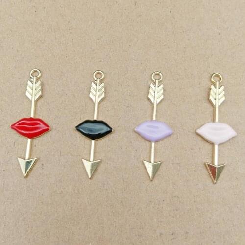 Enamel Alloy Charms 50pcs 13*37mm Sexy Lip Arrow Shape Enamel Jewelry Pendant Fit Ornament Necklace Bracelet Earring DIY