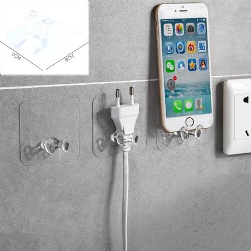 Transparent Hook Strong Self Adhesive Plug Hooks Punch-free Power Plug Socket Holder Kitchen Stealth Hanger Wholesale Hot