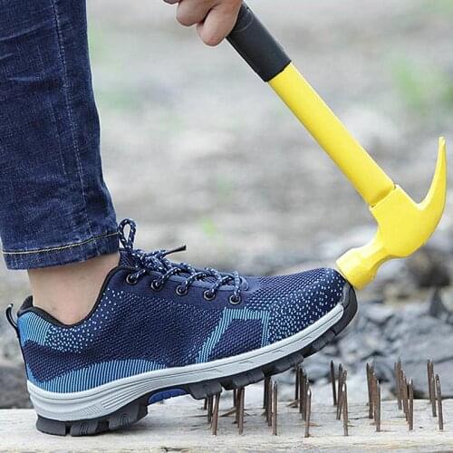 Work safety shoes men boots 2021 new fashion breathable mesh boots men shoes lace-up comfortable man work shoes plus size