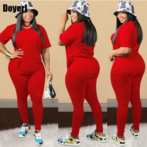 Plus Size Two Piece Pants Set Women Black Red T Shirt Top and Pants Sport Set Women Suits Casual 2 Piece Tracksuits Women Set
