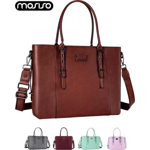 MOSISO 15.6'' Laptop Tote Bag for Woman Water Resistant PU Leather Notebook Messenger Shoulder Bag Briefcase Handbag for Macbook