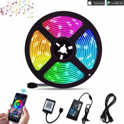 24V 5050SMD RGB LED Strip Light, Kit with 10M(32.8Ft), 300LEDs, Bluetooth APP Controller,CE Adapter, Sync To Music