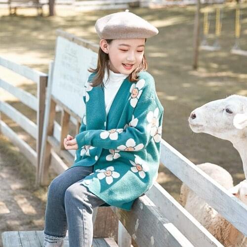 Girls Sweater Babys Coat Outwear 2021 Blue Thicken Warm Winter Autumn Knitting Cardigan Jacket Long Sleeve Childrens Clothing