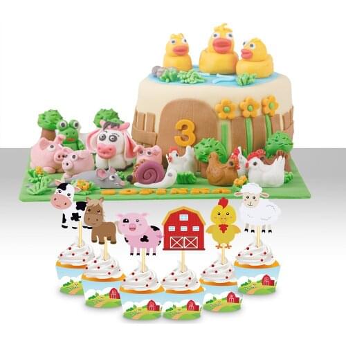 Farm Animals Kids Birthday Cupcake Wrapper Decorating Cake Cup Wrapper and Toppers for Baby Shower Wedding Party Decorations